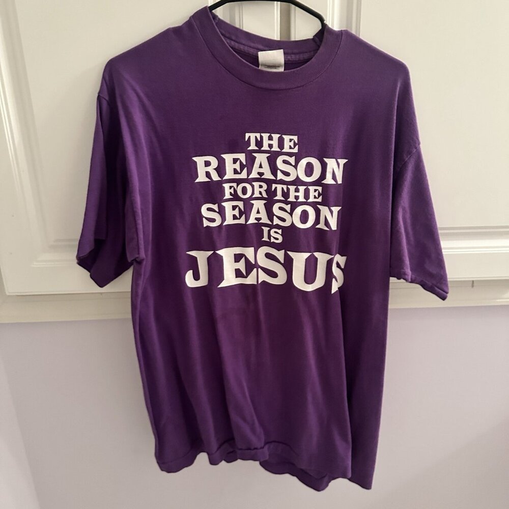 Fruit of the Loom Heavy Cotton Purple Graphic T-Shirt Size XL – Vintage Style Te